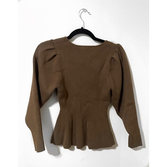 Zara brown Knit Peplum Top Ribbed Sweater Square neck - Picture 4 of 7
